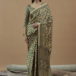 Anouk Bagh Poly Crepe Block Print Saree-10