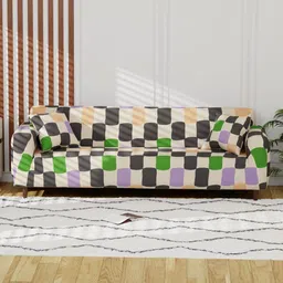Myntra Elegant Homes Grey & Purple Checked Polyester 1 Piece Sofa Cover With Arms-picture-29