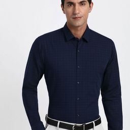 Peter England Grid Tattersall Checks Spread Collar Formal Shirt-picture-19