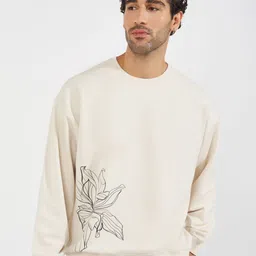 Styli Men Floral Printed Round Neck Cotton Pullover Ribbed Sweatshirt-image-74