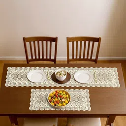 Kuber Industries Cream-Coloured 2-Pcs Self-Designed Vintage Table Runner-26