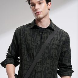 HIGHLANDER Men Relaxed Fit Spread Collar Abstract Printed Cotton Casual Shirt-image-53