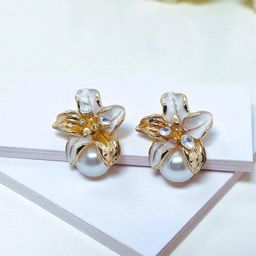 AVANT-GARDE PARIS Gold-Plated Artificial Stones Studded & Pearls Beaded Floral Studs-image-26