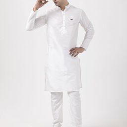 DEVOILER Woven Design Band Collar Dupion Silk Straight Kurta-picture-18