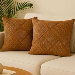 MFD HOME FURNISHING Brown Set of 2 Embroidered Square Cushion Covers-picture-16