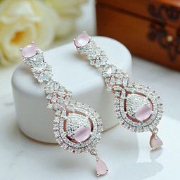 The Pari Rhodium-Plated American Diamond Studded Square Shaped Drop Earrings-image-78