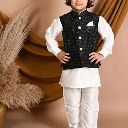 Pehanaava Boys Mandarin Collar Kurta with Pyjamas & Waistcoat-27