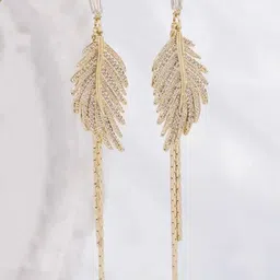 Shining Diva Fashion Gold Plated Artificial Stones Studded Feather Shaped Drop Earrings-7