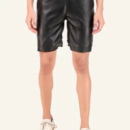 Leather Retail Men Polyester PU Coated Mid-Rise Shorts-image-20