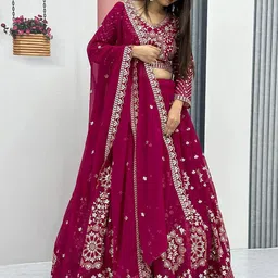 BAESD Embroidered Sequinned Semi-Stitched Lehenga & Unstitched Blouse With Dupatta-13