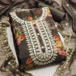 SAINOOR Floral Embellished Organza unstitched Dress Material-image-98
