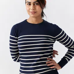 Creatures of Habit Women Striped Pullover with Embroidered Detail-image-35