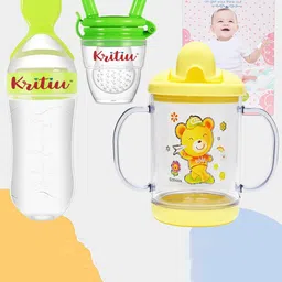 Kritiu 3Pcs Yellow & Transparent Printed BPA-Free Leak-Proof Silicone Food Feeders-image-97
