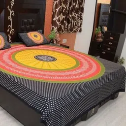 Aura Black & Yellow Ethnic Motifs Printed 144 TC Cotton Queen Bedsheet Set 2.10 m x 2.30 m-image-71