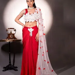 THE BEHRUZ THEORY Embroidered Thread Work Foil Print Ready to Wear Lehenga & Blouse With Dupatta image 5