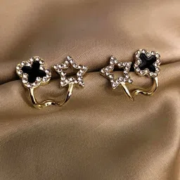 RaasRani Stainless Steel Gold-Plated Cubic Zirconia Studded Contemporary Studs-8