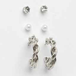 DressBerry Set Of 3 Silver-Plated Artificial Stones Studded Circular Studs image 3