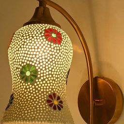 1ST TIME White & Gold-Toned Printed Glass Frustum Shaped Wall Lamp-picture-48