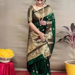 INDIOTSAV Ethnic Motifs Woven Design Zari Banarasi Saree-29
