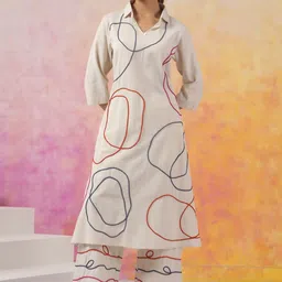 JISORA Embroidered V Neck Top With Trousers Co-Ords-image-8