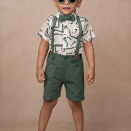 LITTLE COLLARS Boys Printed Pure Cotton Shirt With Shorts & Suspenders-image-74