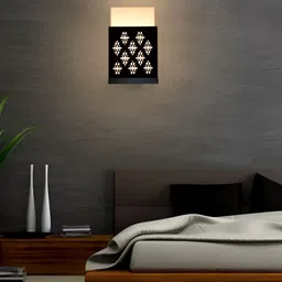 Gojeeva Black Wood Square Shaped Textured Contemporary Wall Lamp-image-32