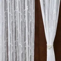 Aura White Set of 2 Floral Sheer Long Door Curtain-26