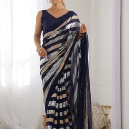 all about you Embellished Sequinned Poly Georgette Heavy Work Saree-image-26