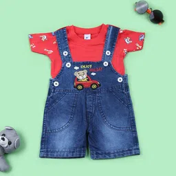 V-Mart Infant Boys Embroidered Cotton Dungarees With T-Shirt-image-61