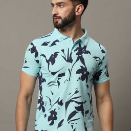 HUSHBUCKS Men Printed Polo Collar Raw Edge T-shirt-image-84
