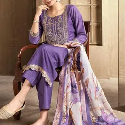 MOKOSH Women Embroidered Regular Sequinned Kurta with Trousers & With Dupatta image 3