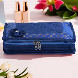 Aura Blue and Gold-Toned Printed 7-Compartments Bow Jewellery Organiser-image-3