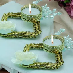 GADINFASHION Gold-Toned & White 2 Pieces Tealight Candle Metal Holder-picture-54