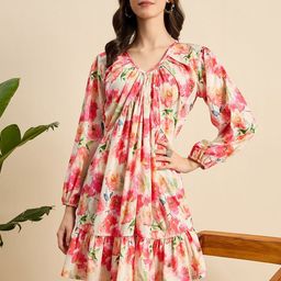 Mast & Harbour Floral Print Crepe A-Line Dress-image-49