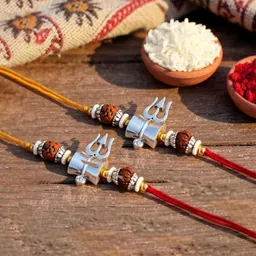 LUCKY JEWELLERY Bhaiya Bhabhi Artificial Rudraksha Beaded Rakhi With Greeting Card-image-3