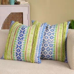 eyda Blue & Green 2 Pieces Embroidered Cotton Square Cushion Covers-picture-16