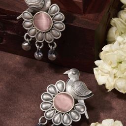 Priyaasi Silver-Plated Crystal Studded Oxidized Contemporary Drop Earrings-96