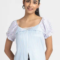 SHAYE Print Puff Sleeve Satin Blouson Crop Top-picture-52