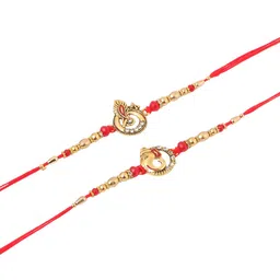 NVR Set of 2 Studded & Beaded Ganesh Ji Thread Rakhis With Roli Chawal Chandan & Mishri image 3