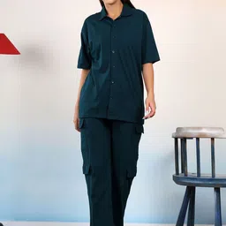 KVETOO Cotton Shirt With Cargo Trousers Co-Ords-image-2
