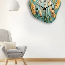 OLIVE TREE Blue & Beige Printed Wooden Contemporary Wall Clock-11