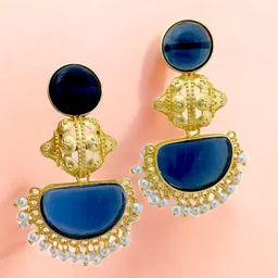 TISHUL JEWELS Gold-Plated Stones Studded And Beaded Geometric Shaped Drop Earrings-23