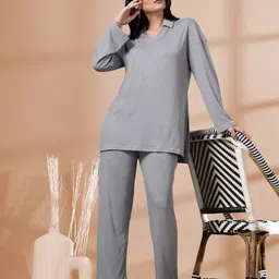 The Roadster Lifestyle Co Ribbed long Sleeve T-Shirt & Trouser-41