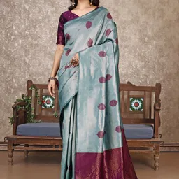 AMK FASHION Embellished Woven Design Zari Pure Silk Banarasi Saree-image-33