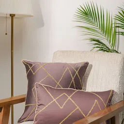 India Circus by Krsnaa Mehta Burgundy & Gold-Toned Cotton Silk Rectangle Cushion Covers-image-68