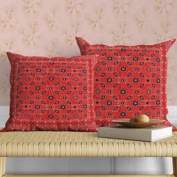 AAZEEM Red & Blue Set of 2 Ethnic Motifs Rectangle Cushion Covers-5