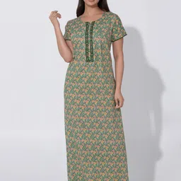 Maybell Women Printed Pure Cotton Maxi Nightdress-picture-34