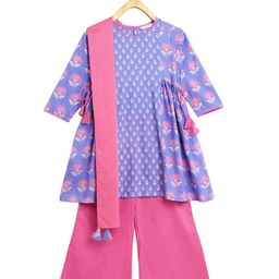 Campana Girls Floral Printed Panelled Pure Cotton Kurta with Palazzos & With Dupatta-picture-38