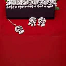 VATSALYA creation Rhodium-Plated Artificial Stone Studded Jewellery Set-image-33