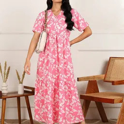 all about you Women Cotton Floral Printed V-Neck Empire Maxi Dress-picture-33